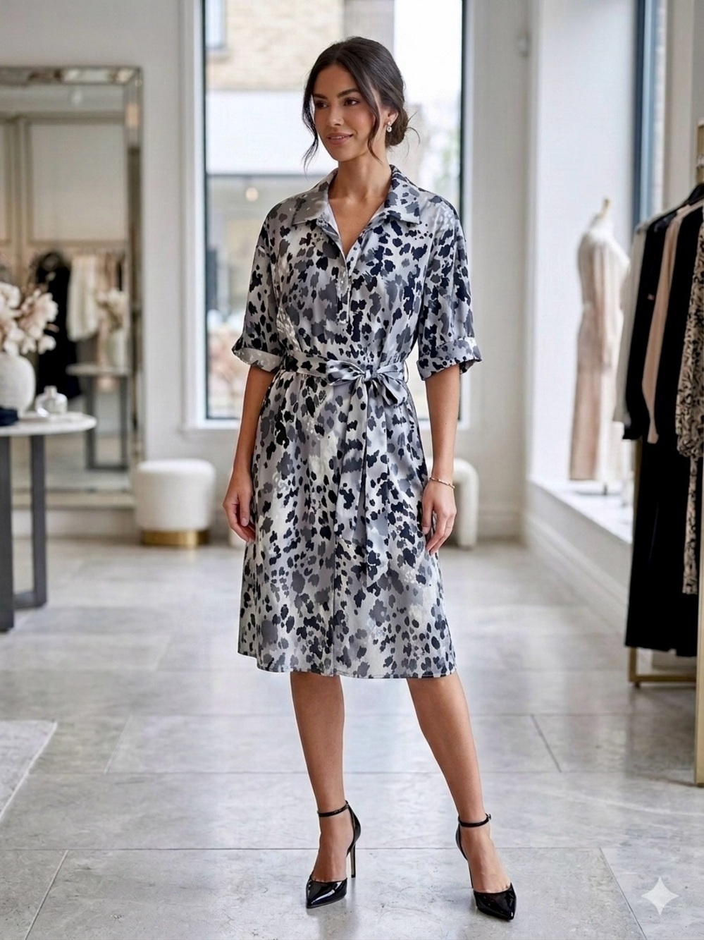 Natori Grey and Black Jaguar Shirt Dress NWT XL